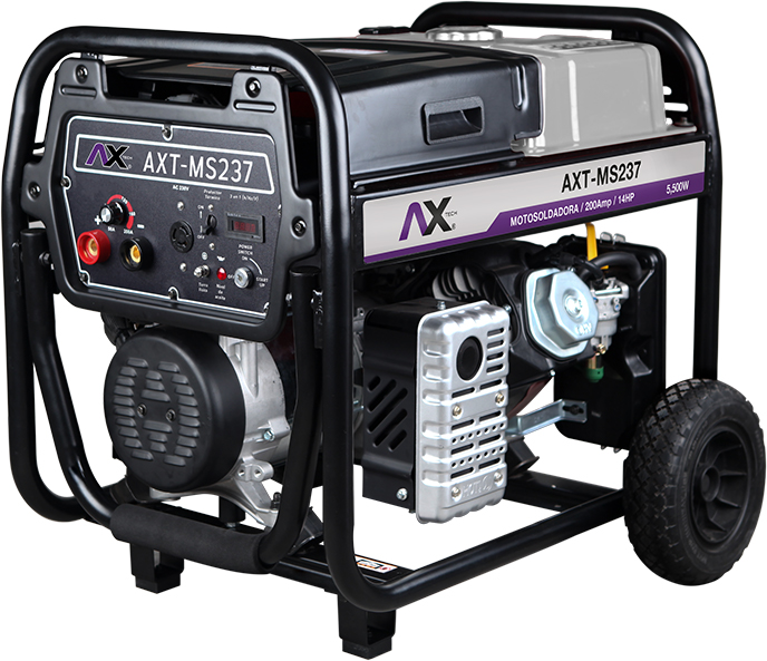 ​AXT-MS237 MOTOSOLDADORA 50-200A, 5,500Wtts, 120V, 14HP CON MARCHA, BATERIA Y LLANTAS