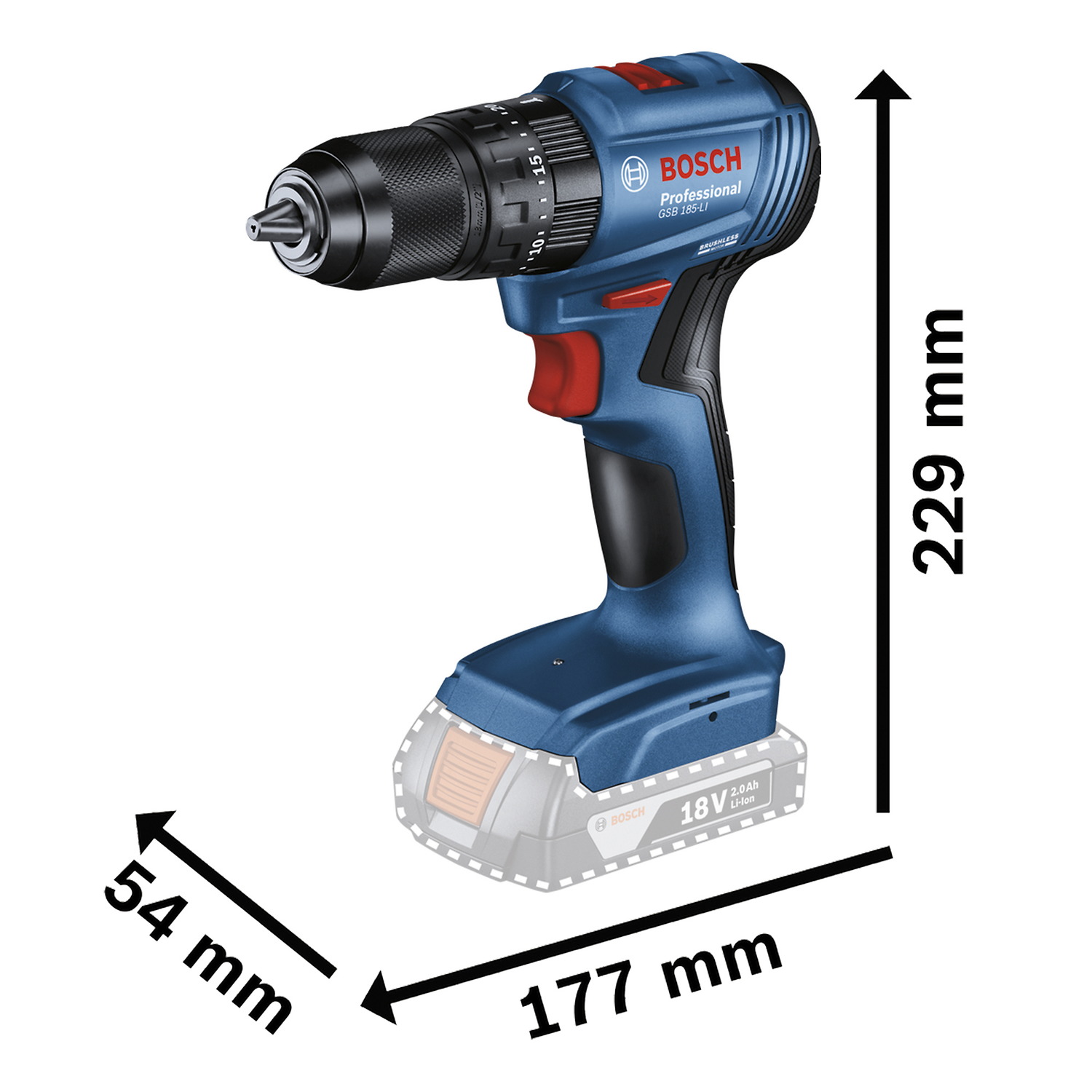 BCH-KIT-B4 Rotomartillo inalámbrico 1/2" Bosch GSB 185-LI, sin batería 06019K31E3 - Imagen 5