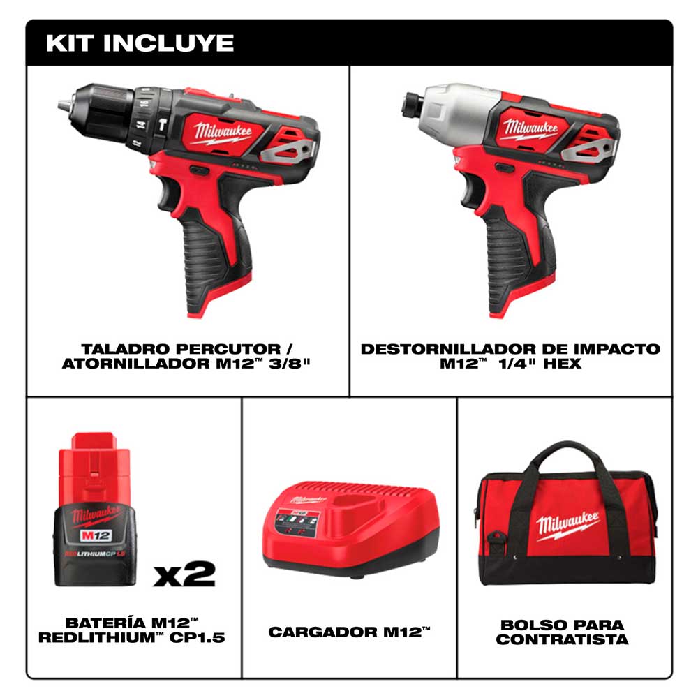 2497-22 M12™ Combo Kit Cordless LITHIUM-ION 2-Tool Combo Kit | Milwaukee Tool - Imagen 2