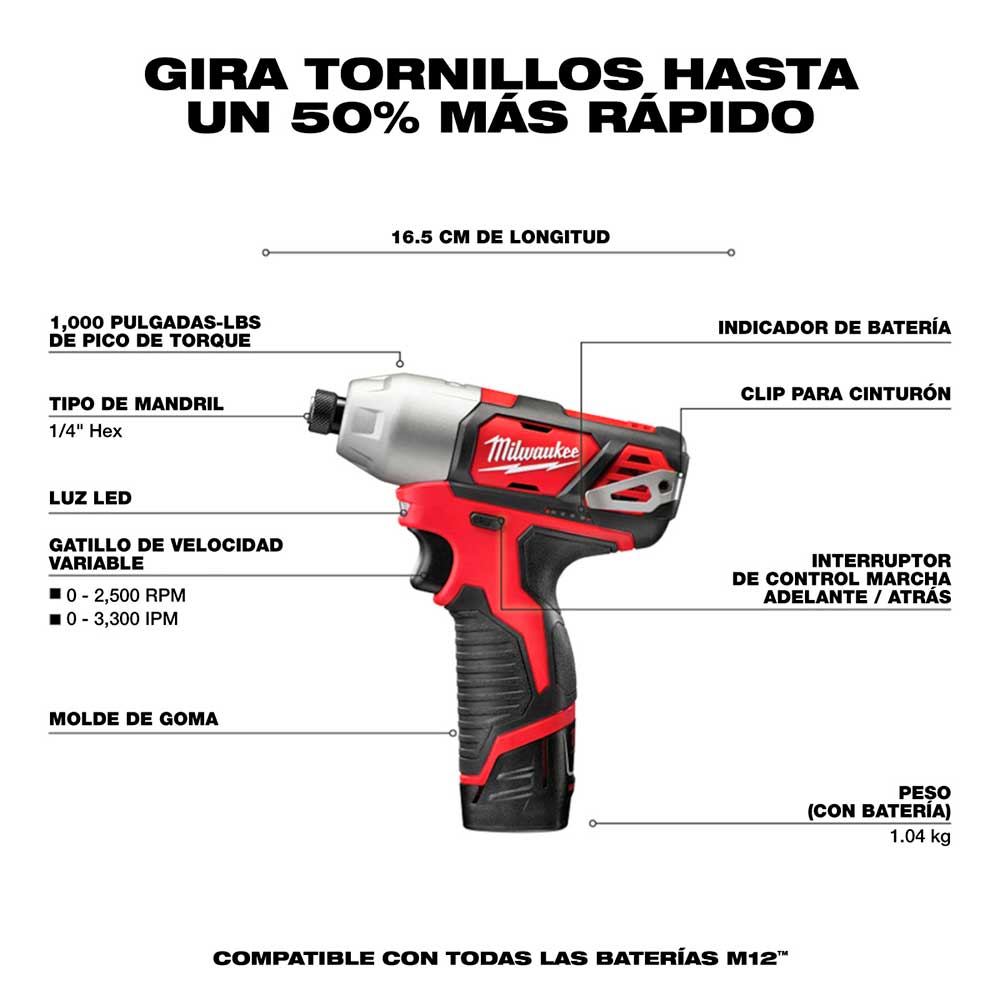 2497-22 M12™ Combo Kit Cordless LITHIUM-ION 2-Tool Combo Kit | Milwaukee Tool - Imagen 4