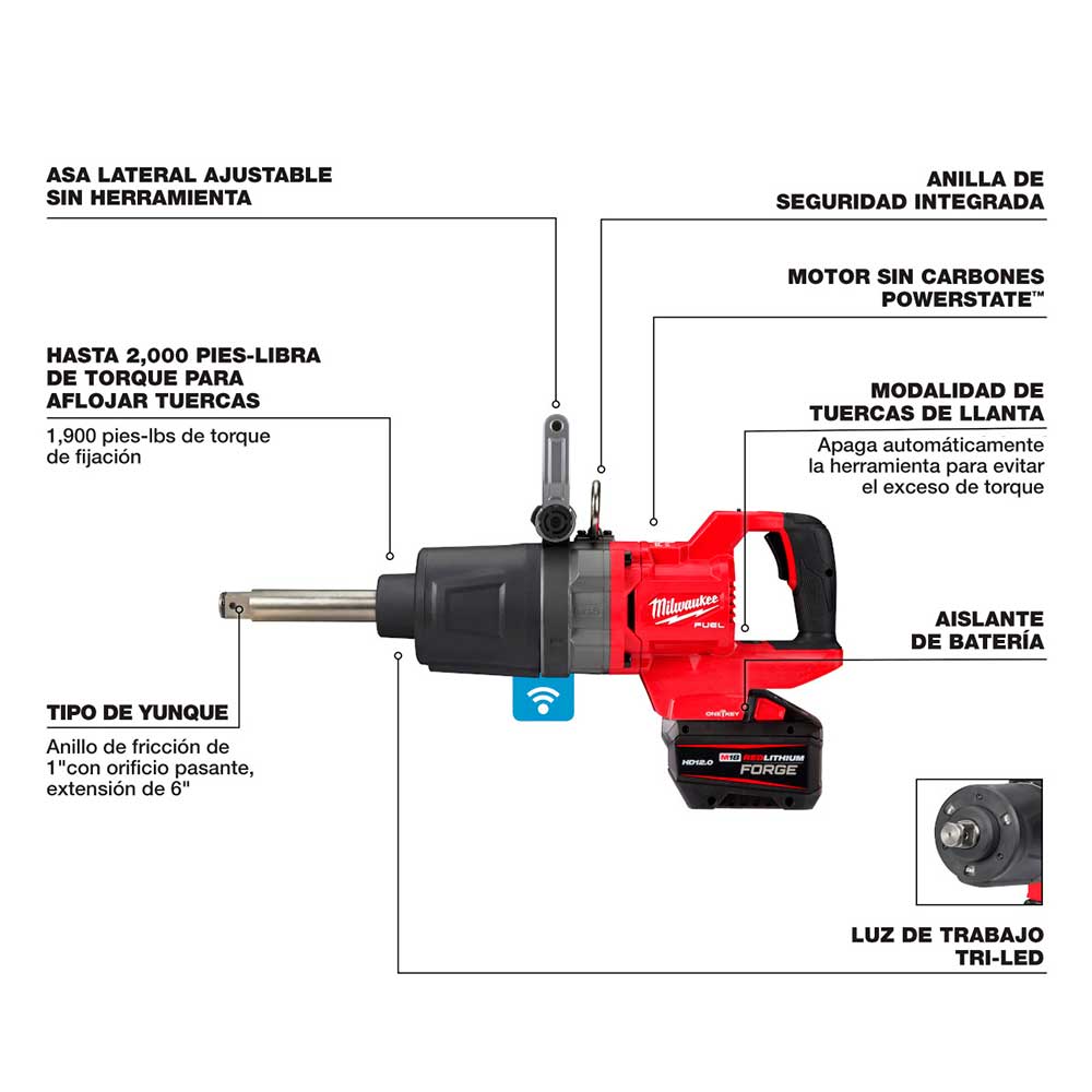 2869-22HD LLAVE DE IMPACTO DE ALTO TORQUE ANVIL, MANGO EN FORMA D, DE 1" M18 FUEL CON ONE KEY (KIT) - Imagen 5