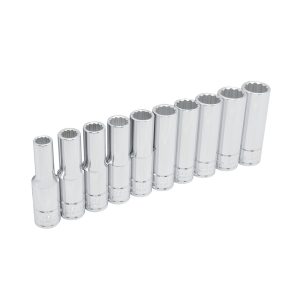 54215 Juego de 10 dados largos metricos boca 1/2" 12 puntas Urrea