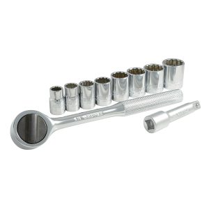 A02S Surtek Juego 10 dados y accesorios en pulgadas 3/8" en rack
