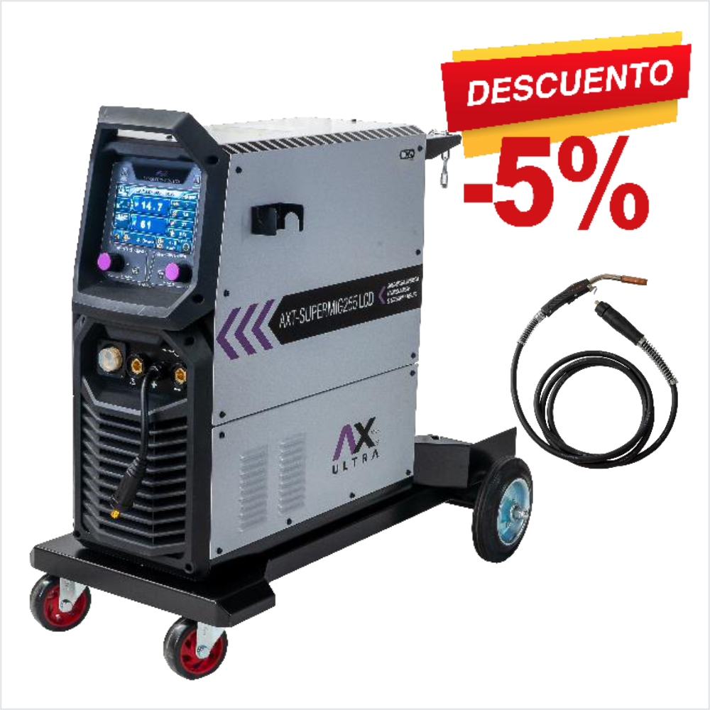 AXT-SUPERMIG255LCD SOLDADORA INVERSOR MIG/MAG, ELEC Y TIG LIFT 250A, 220V-1PH,PANTALLA LCD, 5-15KGS