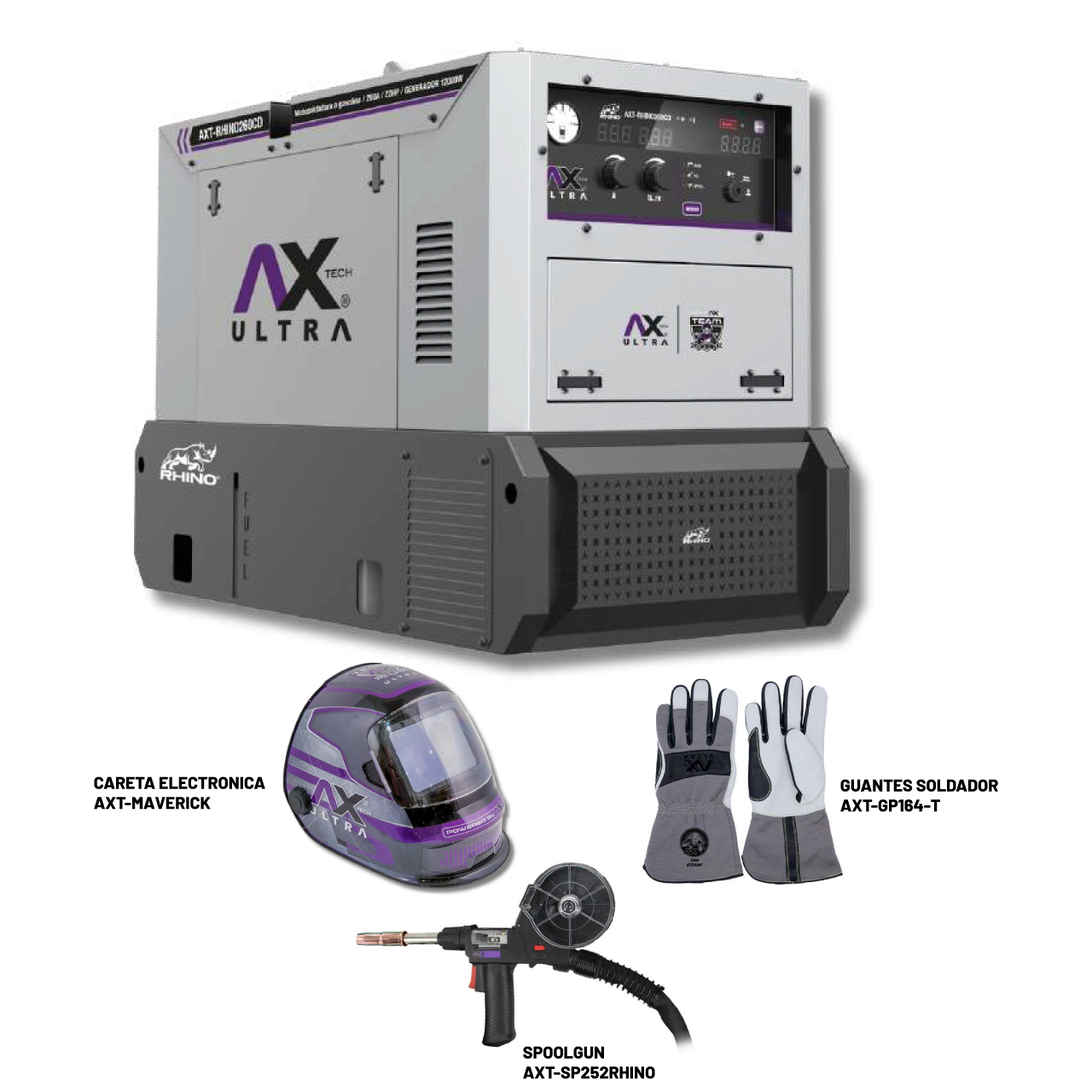 AXT-RHINO260CD-C1 MOTOSOLDADORA A GASOLINA INVERTER 260 AMPS 11,000 WATTS GENERADOR