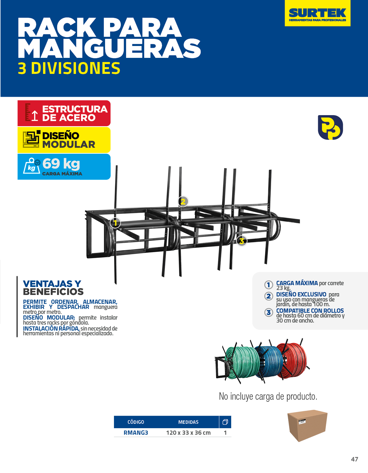 RCUE2 Rack modular para cuerdas con 2 divisiones 120 x 50 x 52 cm Surtek - Imagen 3