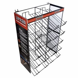 RLIJP1 Rack despachador de mostrador y panel perforado para lijas, 10 charolas, 65 cm x 50 cm Urrea