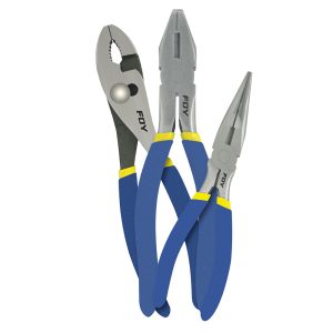 142027 Juego de pinzas para electricista con mango doble plastisol, 3 piezas Foy