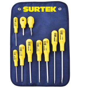 D400C Surtek Juego de 10 destornilladores amarillos combinado
