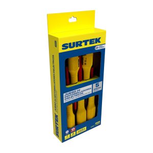 D4VC Juego de destornilladores con mango amarillo dieléctricos 1000 V combinados, 5 piezas Surtek