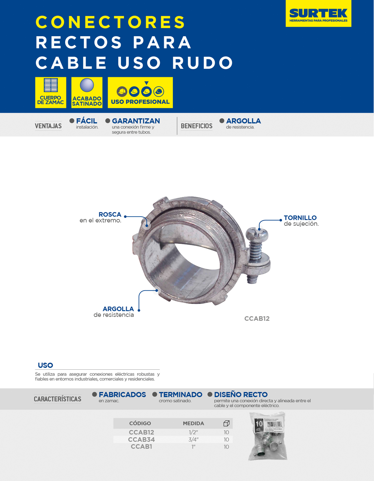 CCAB12 Conector recto para cable 1/2" Surtek - Imagen 2