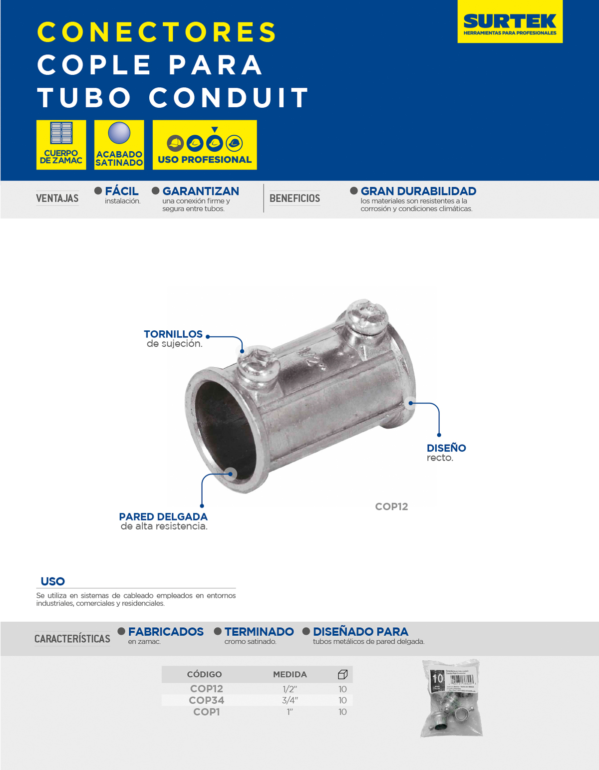 COP1 Conector cople para tubo conduit pared delgada 1" Surtek - Imagen 2