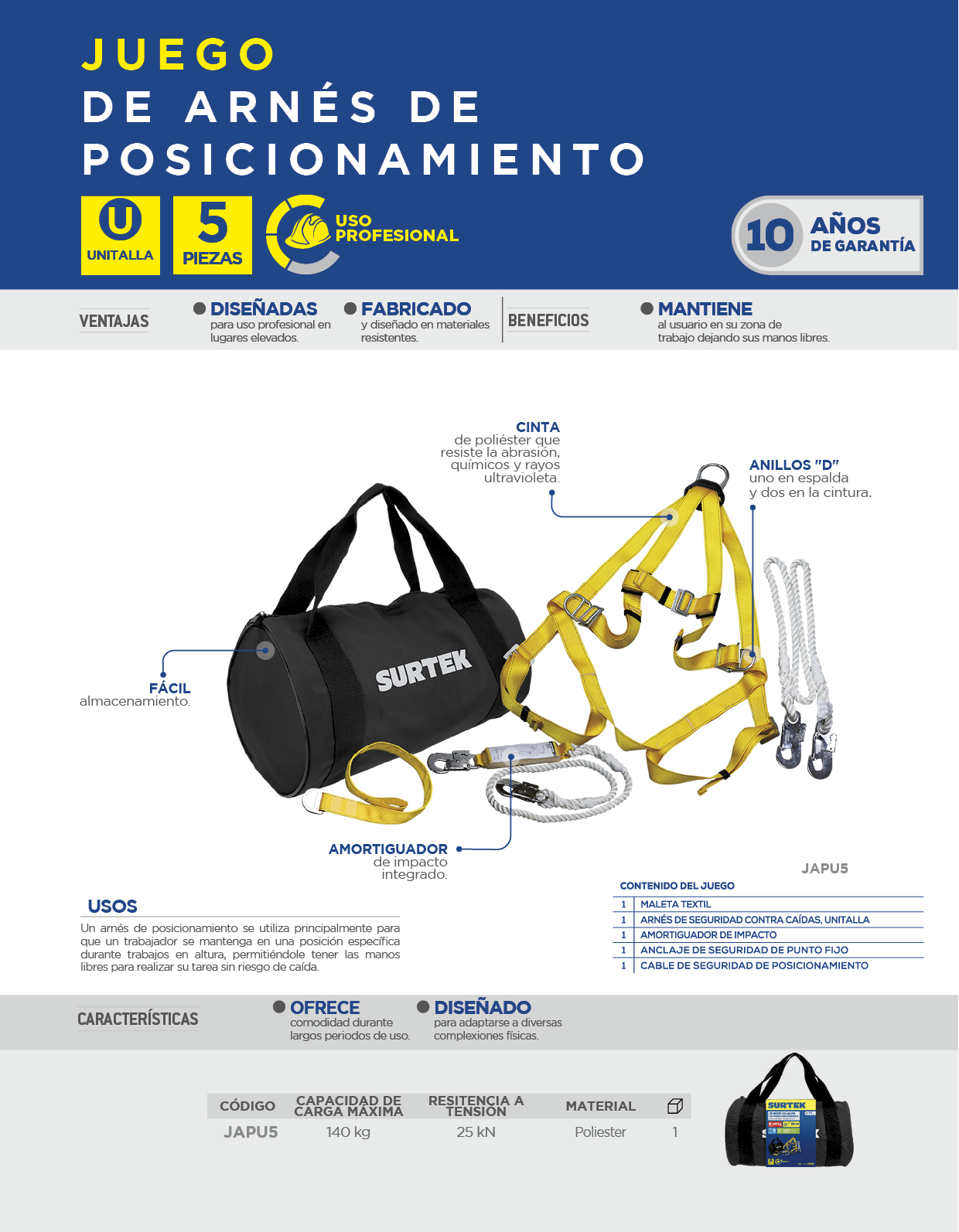 JAPU5 Jgo arnés posicionan unit 5pz Surtek - Imagen 2