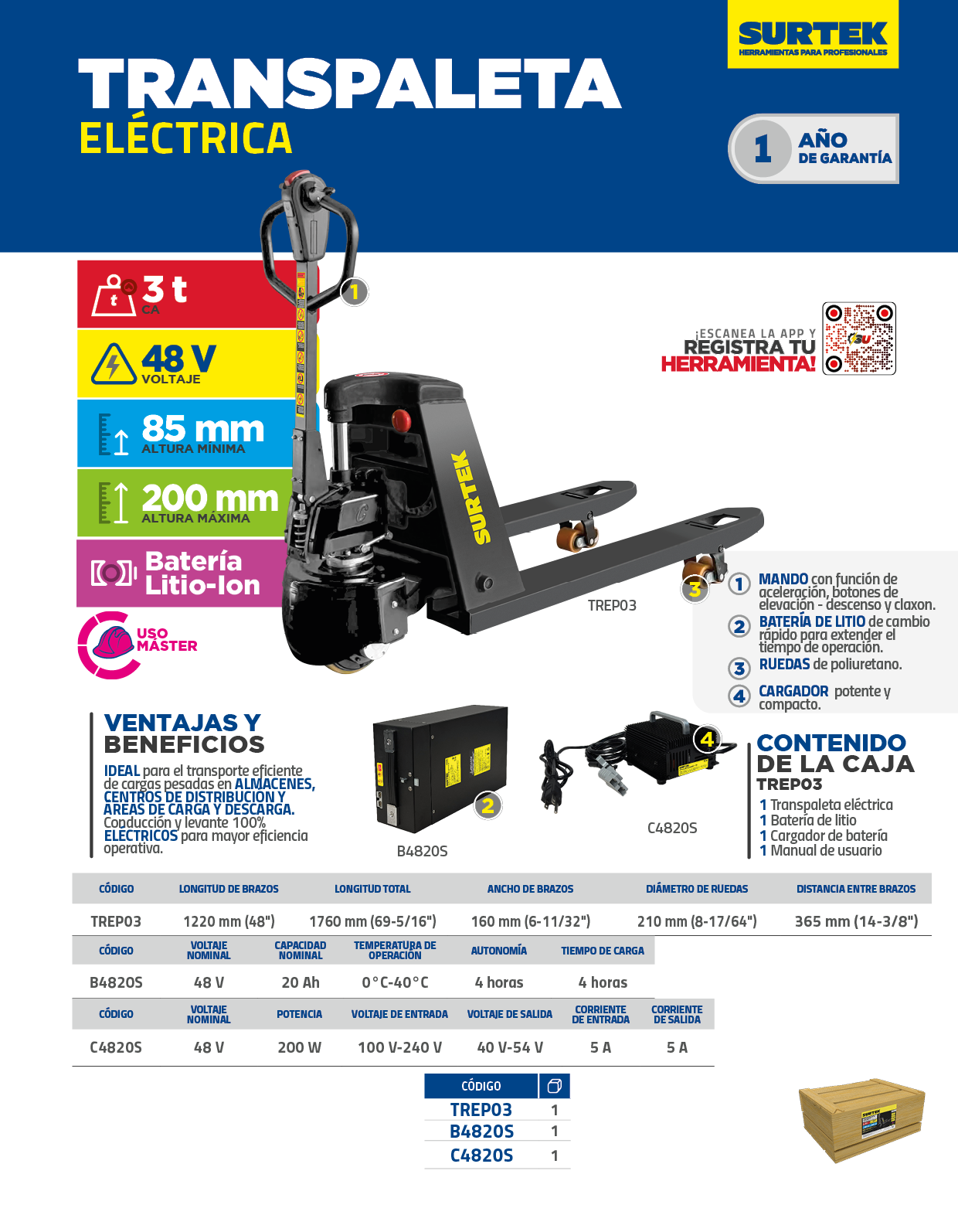 TREP03 Transpaleta eléctrica, 3 ton Surtek - Imagen 3