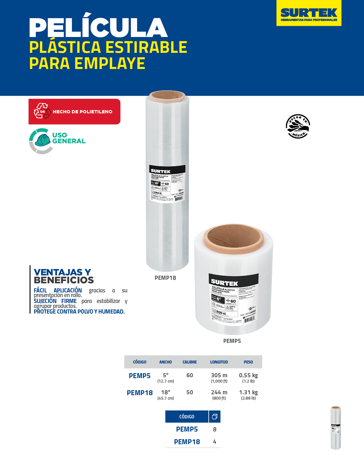 PEMP18 Película plástica estirable para emplaye 18" Surtek - Imagen 2