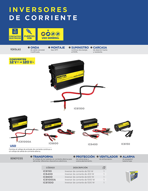 IC6600 Inversor de corriente 600 W con voltaje entrada DC 12 V, voltaje salida AC 120 V, 60 Hz Surtek - Imagen 2