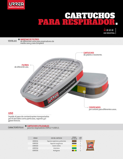 USRC05 Cartucho para respirador con protección para multigases Urrea - Imagen 2