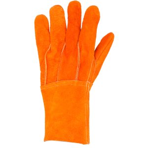 GCAL Surtek Guante de carnaza largo para soldadura, herrería y manejo de materiales con puño de seguridad de expulsión rápida, unitalla, con refuerzo en palma, resistente a la abrasión y temperaturas moderadas.