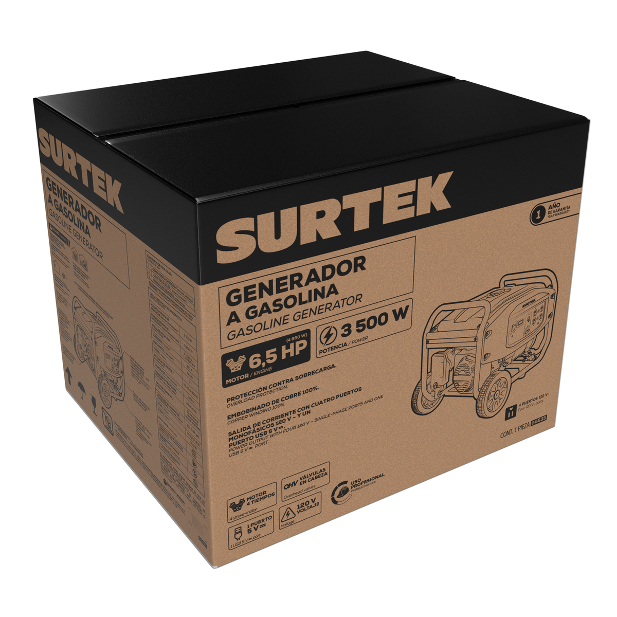 GG535 Generador a gasolina 3500 W, 223 cc 120-240 V Surtek - Imagen 2