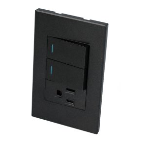 P626N Placa con 2 apagadores 1 contacto negro 1/3 Surtek.