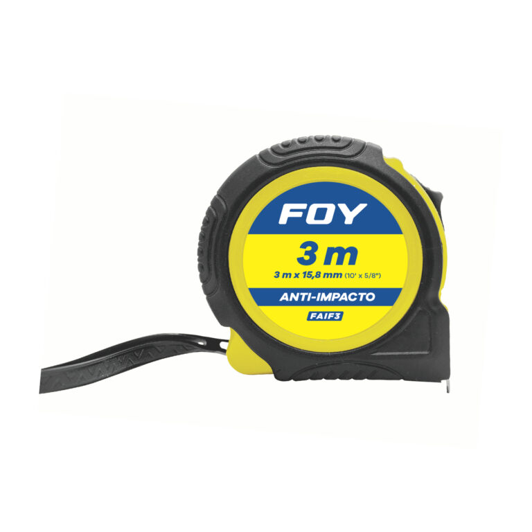 FAIF3 Flexómetro con carcasa anti-impacto color amarillo, 3 m x 16 mm Foy