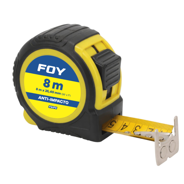 FAIF8 Flexómetro con carcasa anti-impacto color amarillo, 8 m x 25 mm Foy