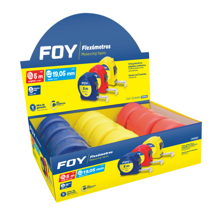 FPFD5 Flexómetros con carcasa de plástico colores en display, 5 m x 19 mm Foy