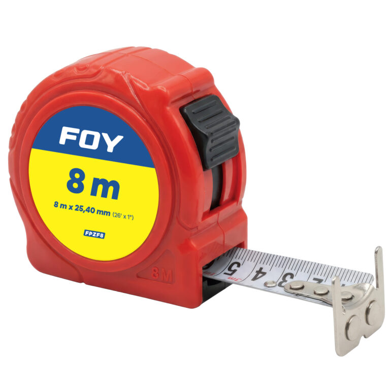 FPRF8 Flexómetro con carcasa de plástico color rojo, 8 m x 25 mm Foy