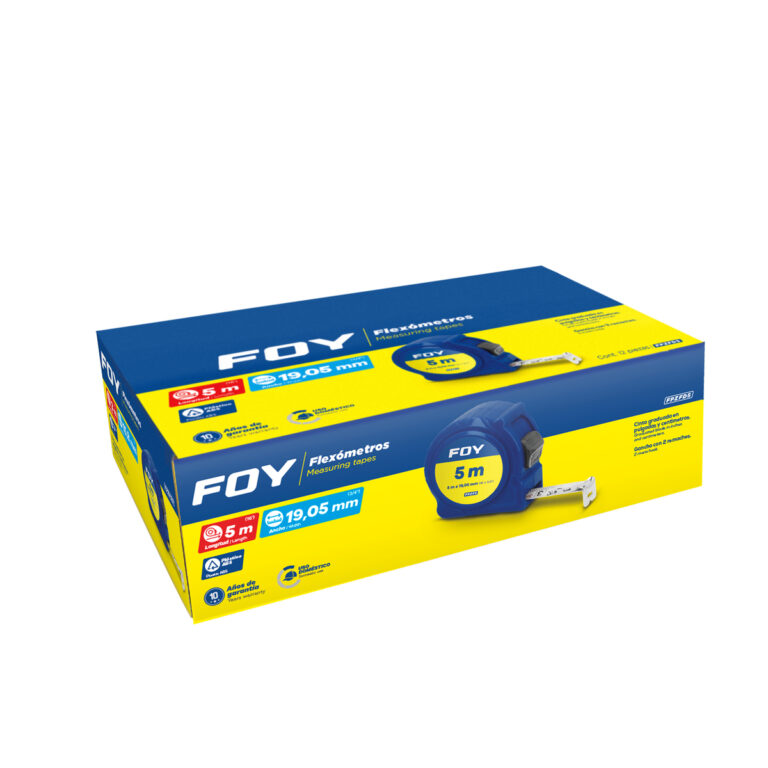 FPZFD5 Flexómetros con carcasa de plástico azul en display, 5 m x 19 mm Foy