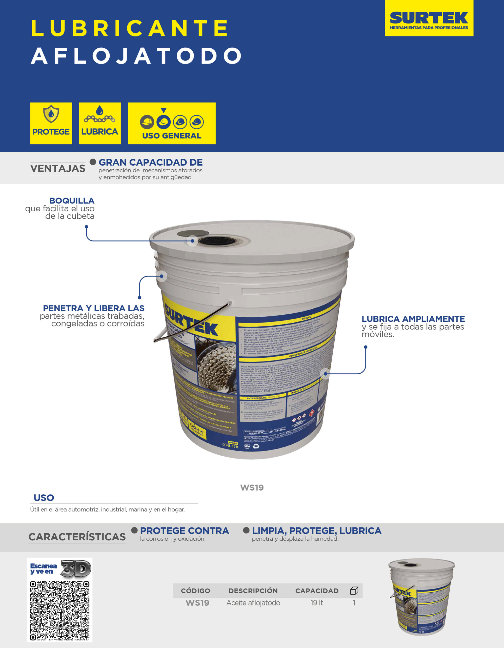 WS19 Aceite aflojatodo 19 lt Surtek - Imagen 2