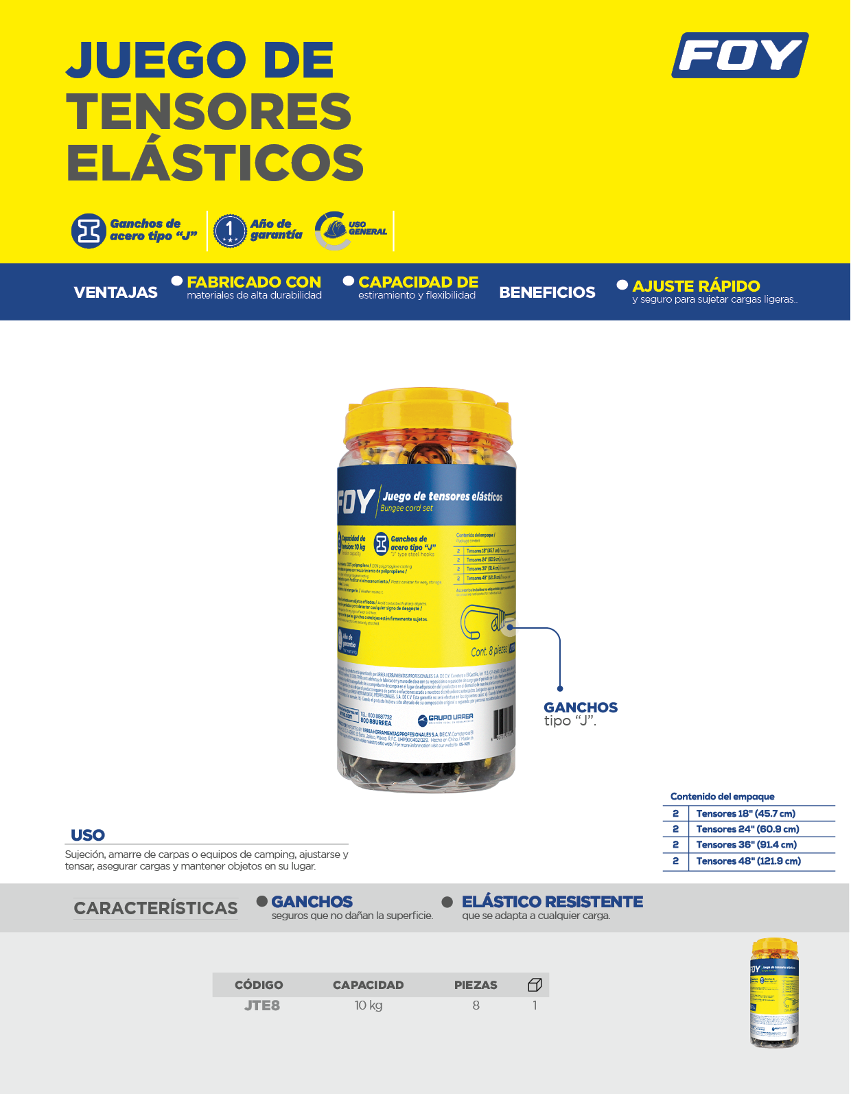 JTE8 Jgo tensores elast 8pz Foy - Imagen 2