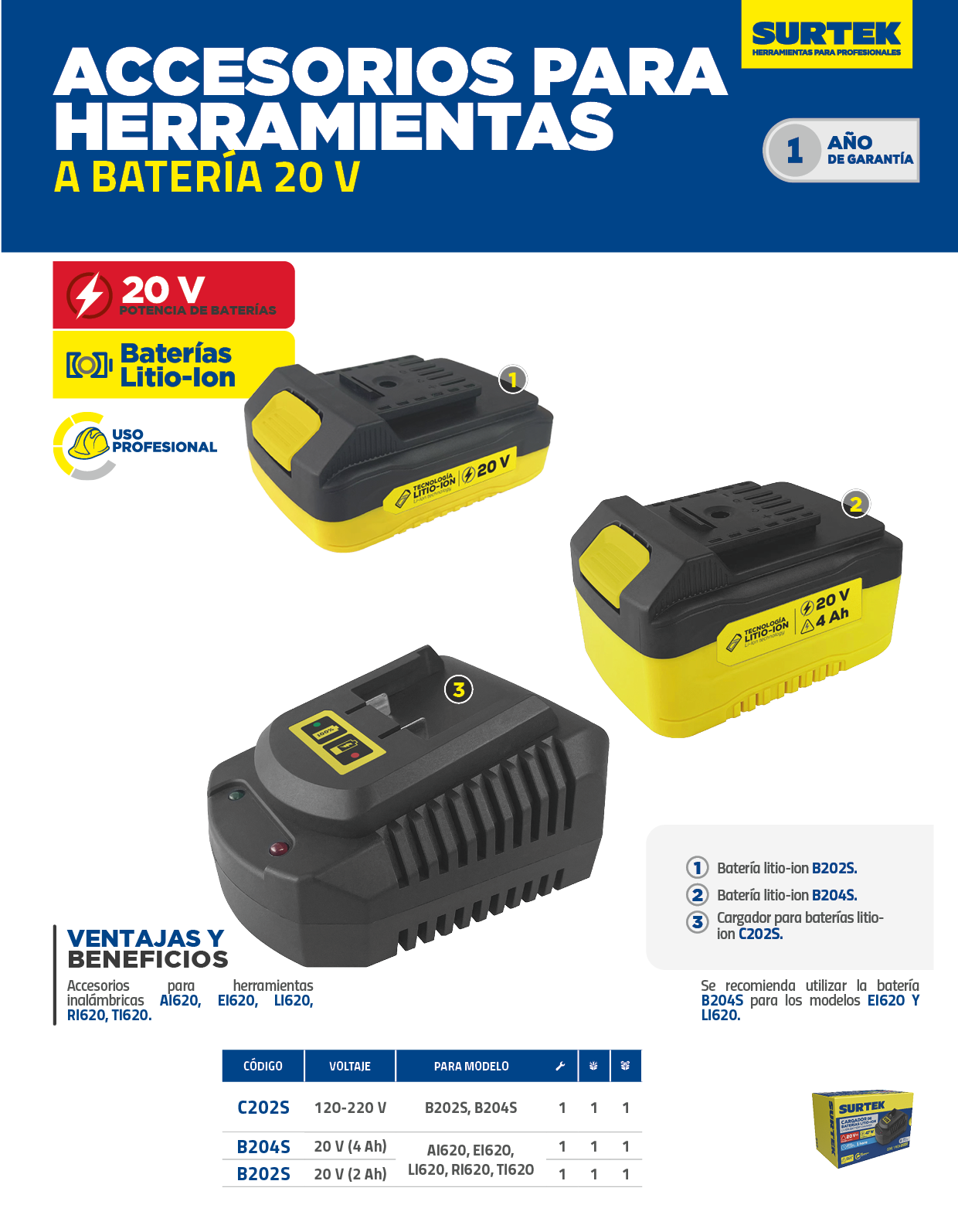 B202S Batería Litio-ion 20 V, 2 Ah Surtek - Imagen 2