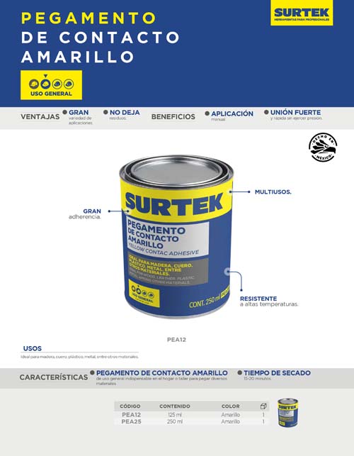 PEA12 Pegamento de contacto amarillo 125 ml Surtek - Imagen 2