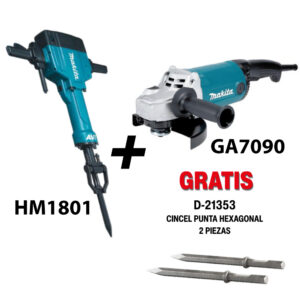 HM1801-COM COMBO Rompedor eléctrico + GA7090 Esmeriladora Angular 7pulg