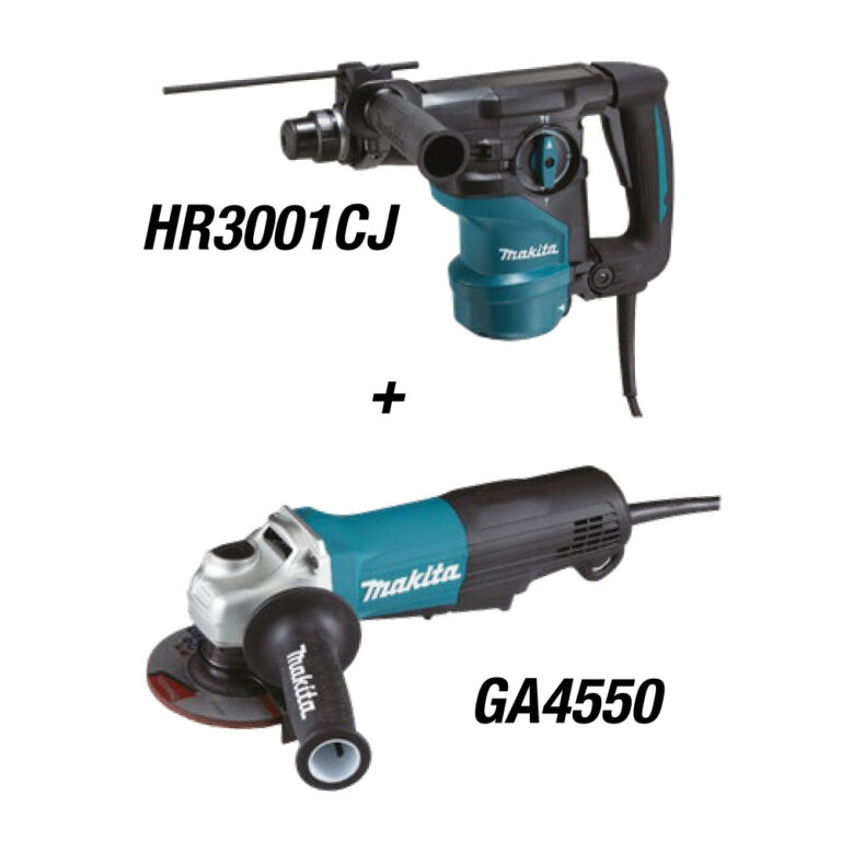 HR3001CJ-COM COMBO Martillo SDS Plus 1-3/16" 1050W 3.9J + GA4550 Mini Esmeriladora Angular