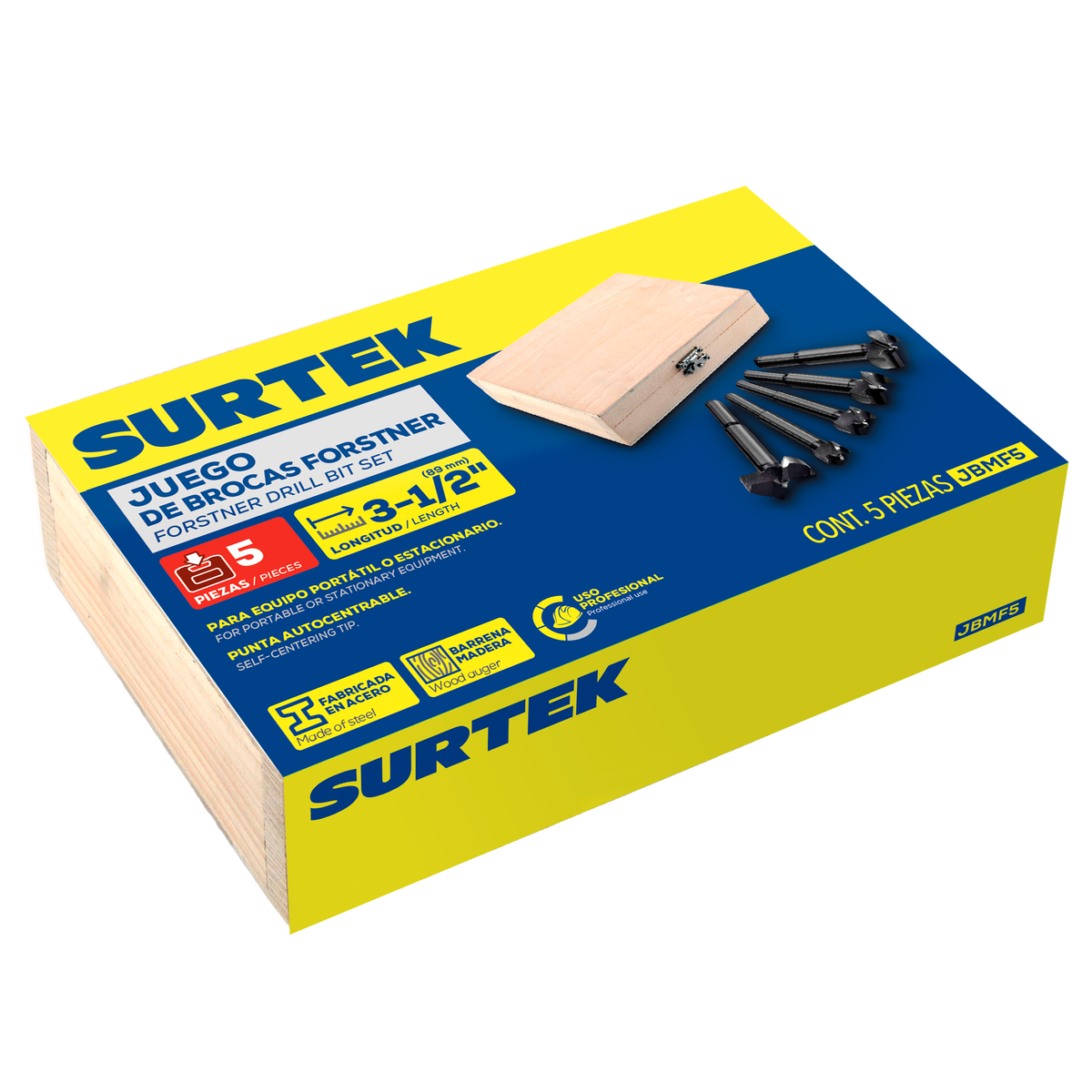 JBMF5 Juego de brocas para madera de acero forstner zanco de 7/16", 5 piezas Surtek - Imagen 2