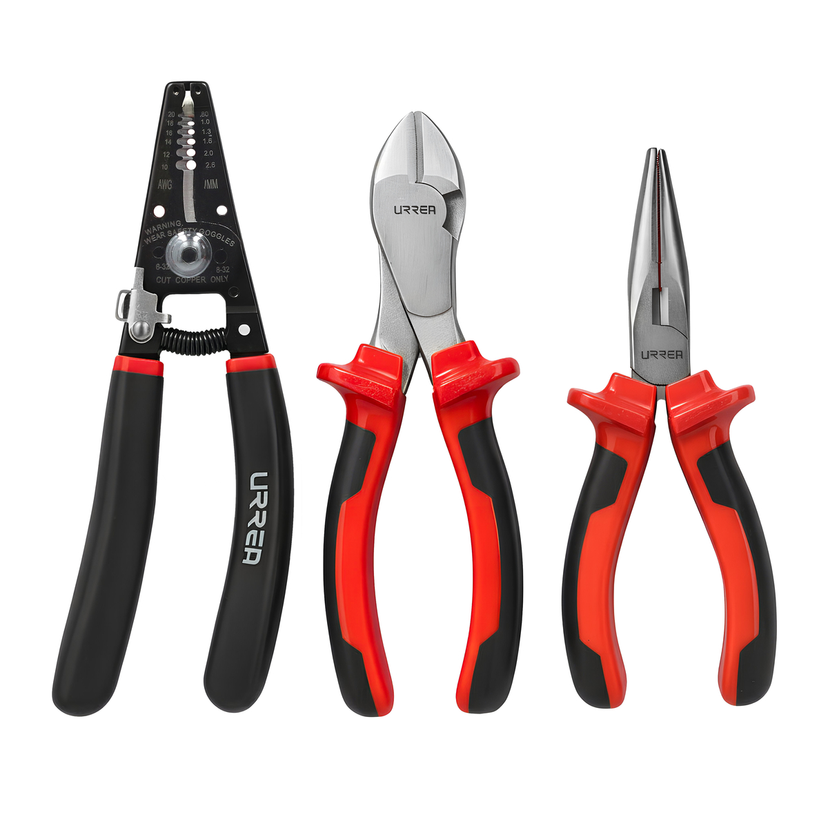 JE3N Juego de pinzas para electricista con mango bimaterial con pinza nariz larga, 3 piezas Urrea