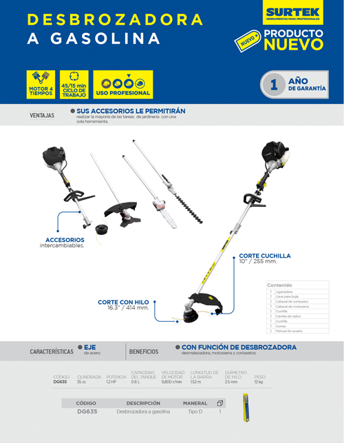 DG635 Desbrozadora a gasolina 16.3" 35 cc Surtek - Imagen 2